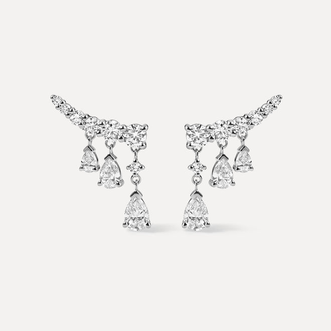 Cascade Pear & Round Diamond Earrings