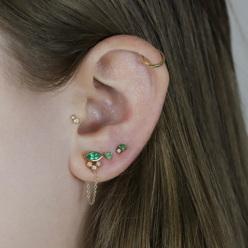 Mini Triple Emerald Studs