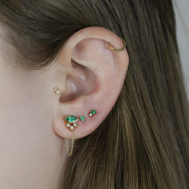 Mini Triple Emerald Studs