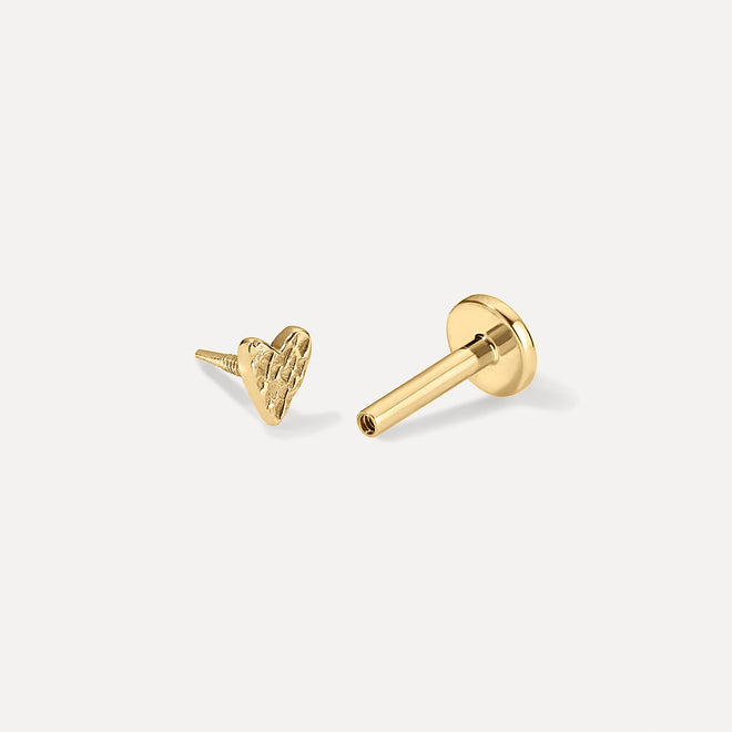 Hammered Mini Heart Threaded Stud