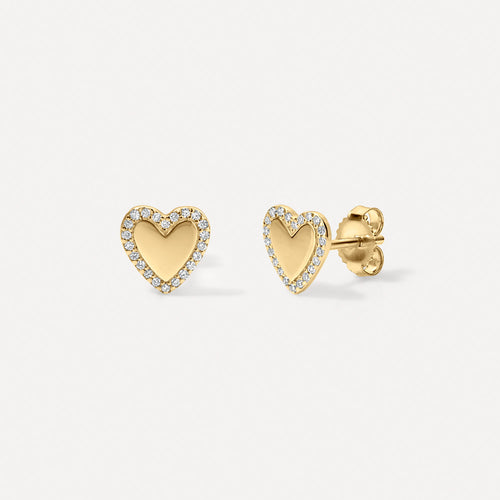 Mini Heart Earrings with Pave Outline