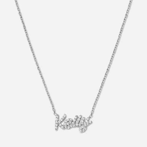 Mini Pavé Cursive Nameplate Necklace