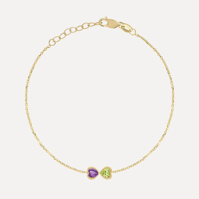 Two Birthstone Hearts Bracelet