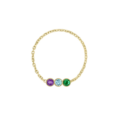 Triple Birthstone Bezel Chain Ring