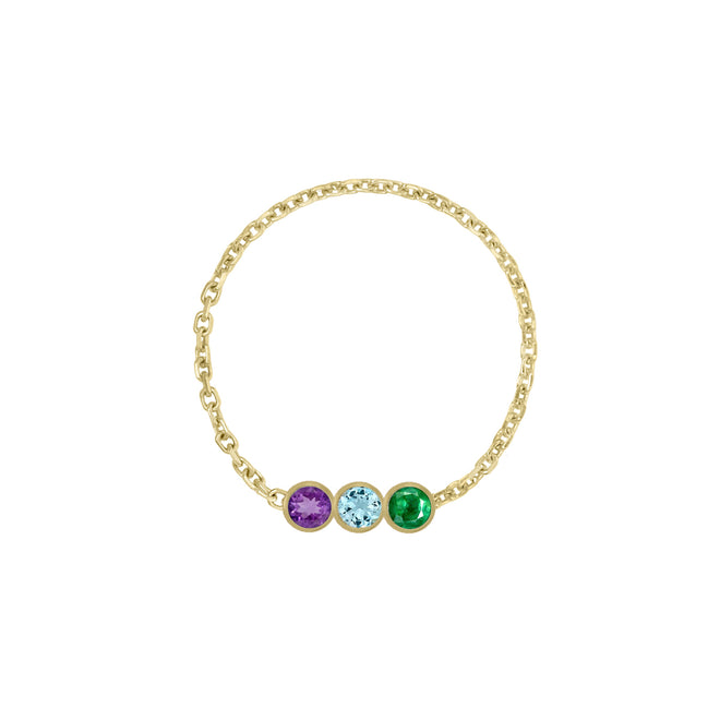 Triple Birthstone Bezel Chain Ring