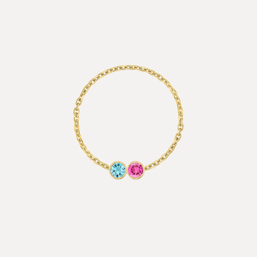 Double Birthstone Bezel Chain Ring