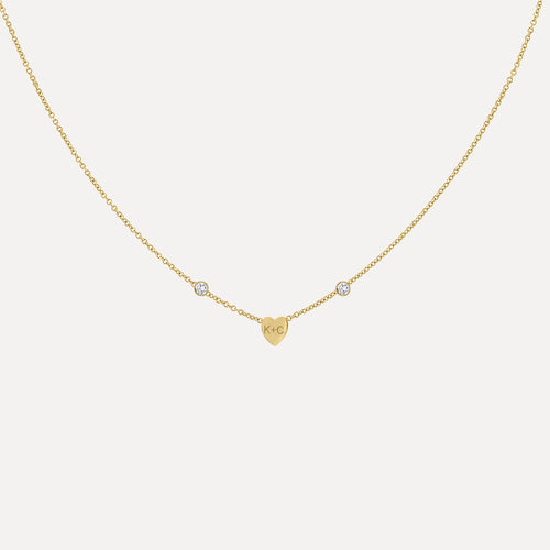 Mini Heart & Diamond Bezels Necklace