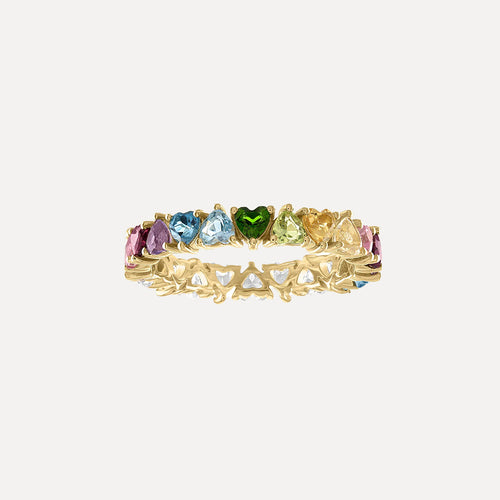 Half Rainbow Half White Heart Shape Eternity Band by Kelly Bello Design