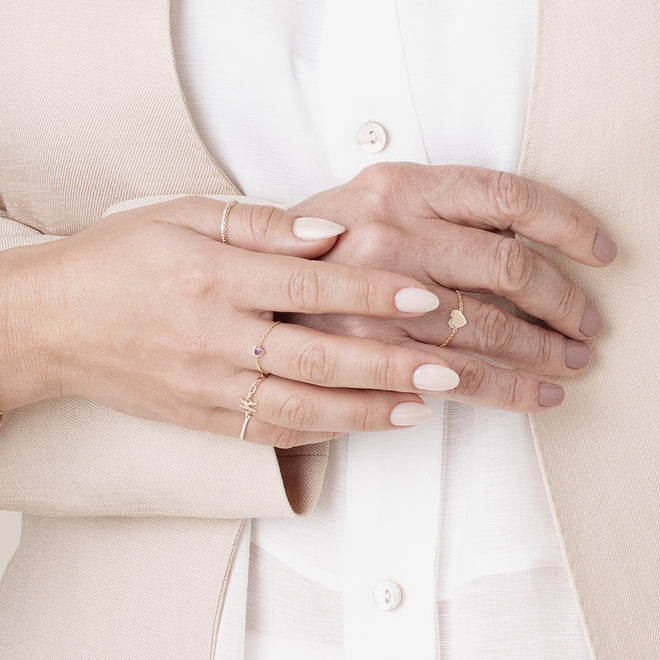 Birthstone Heart Chain Ring