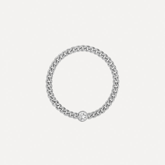 Mini Curb Chain Ring with Birthstone Bezel