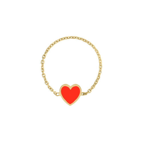 Mini Enamel Heart Chain Ring