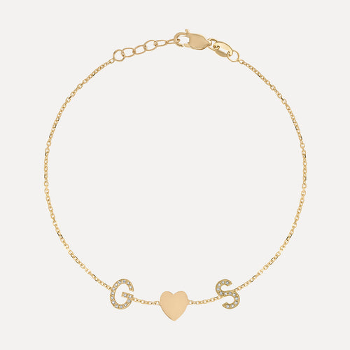 Mini Pave Letter Bracelet with Heart