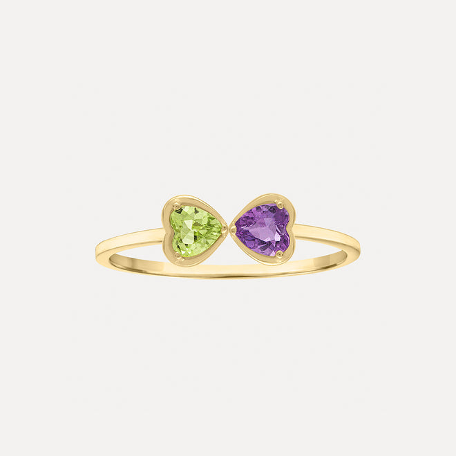 Two Birthstone Hearts Ring