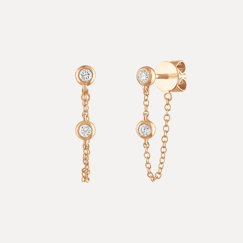 Double Diamond Bezel Chain Earrings