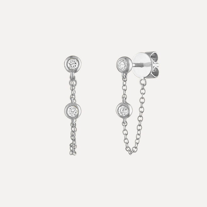Double Diamond Bezel Chain Earrings