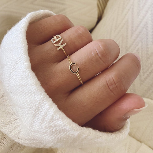 Enamel Letter Chain Ring