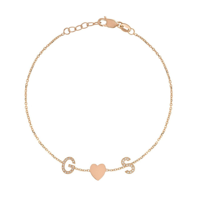 Mini Pave Letter Bracelet with Heart - Kelly Bello Design