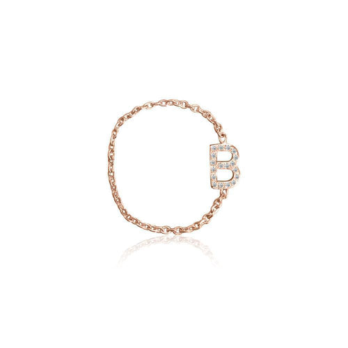 Mini Pave Letter Chain Ring - Kelly Bello Design